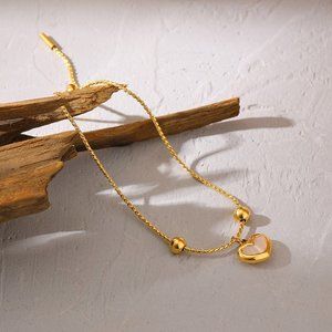 NEW Stainless Steel Fashion Heart Natural Shell Chain Bracelet